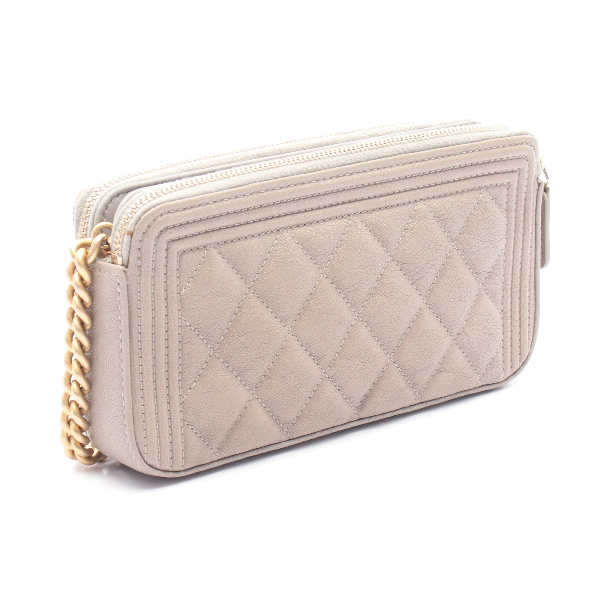 ボーイシャネル チェーンウォレット キャビアスキン グレーベージュ ゴールド金具 シャネル バッグ CHANEL