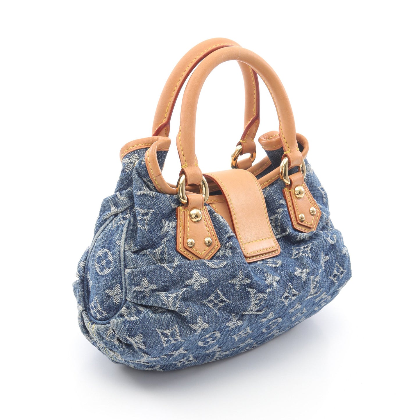 プリーティ モノグラムデニム ハンドバッグ デニム レザー ブルー ルイヴィトン バッグ LOUIS VUITTON