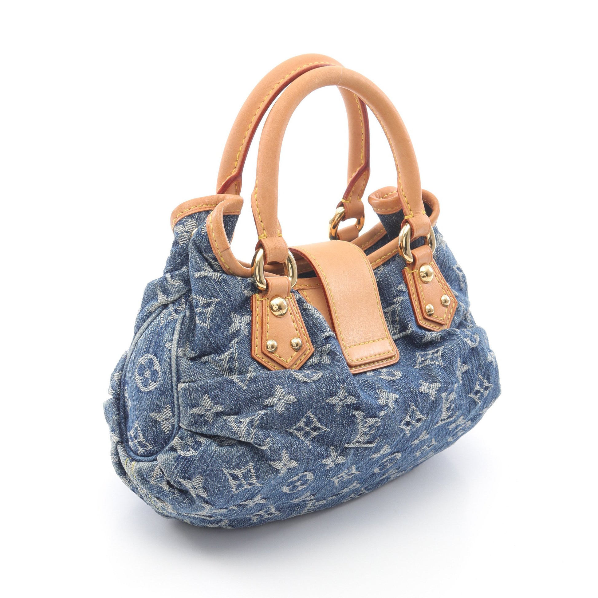 プリーティ モノグラムデニム ハンドバッグ デニム レザー ブルー ルイヴィトン バッグ LOUIS VUITTON