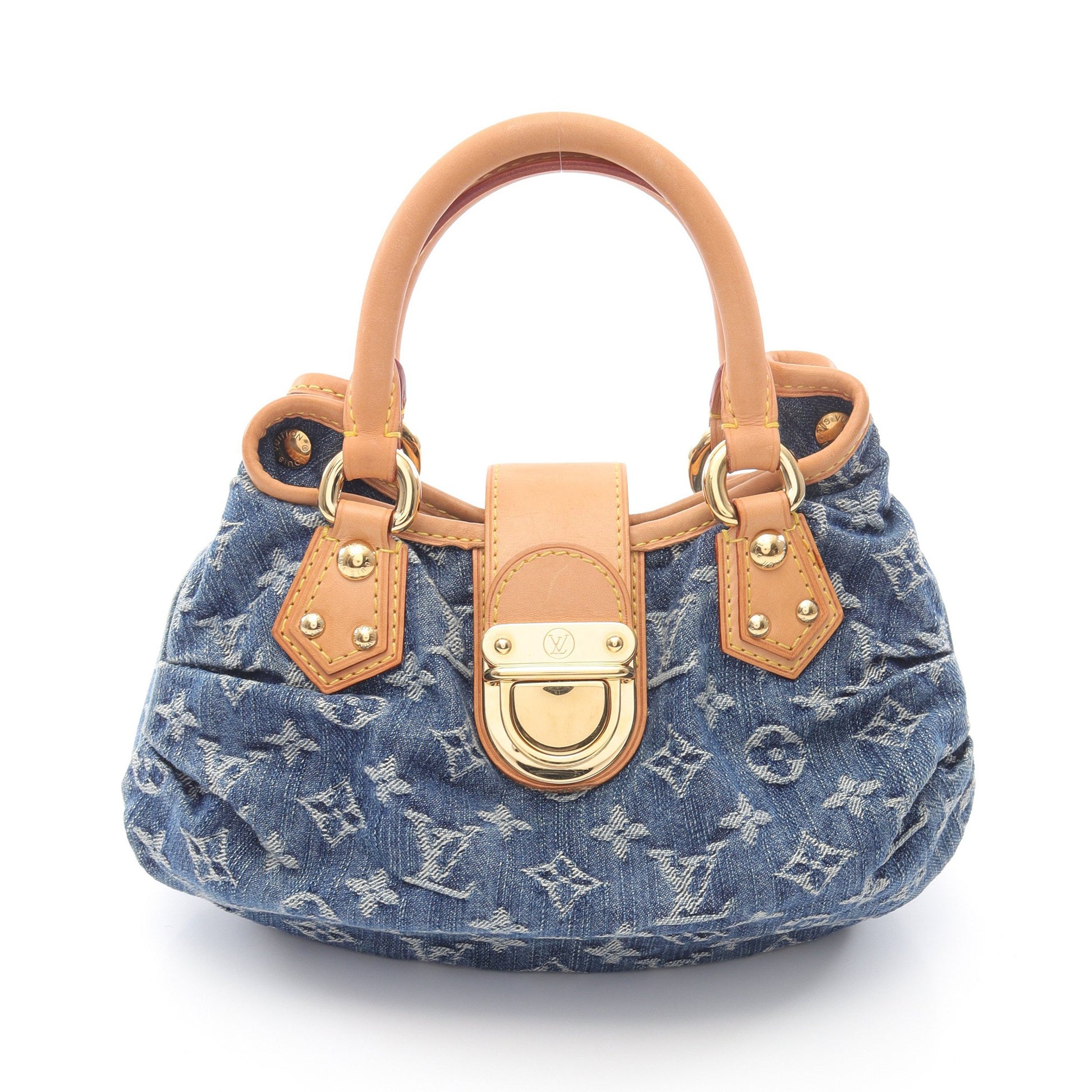プリーティ モノグラムデニム ハンドバッグ デニム レザー ブルー ルイヴィトン バッグ LOUIS VUITTON