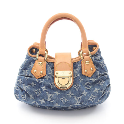 プリーティ モノグラムデニム ハンドバッグ デニム レザー ブルー ルイヴィトン バッグ LOUIS VUITTON