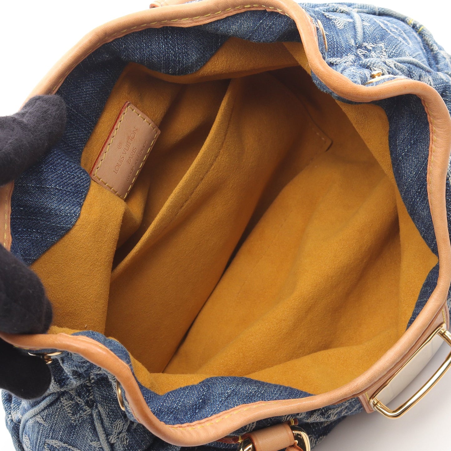 プリーティ モノグラムデニム ハンドバッグ デニム レザー ブルー ルイヴィトン バッグ LOUIS VUITTON