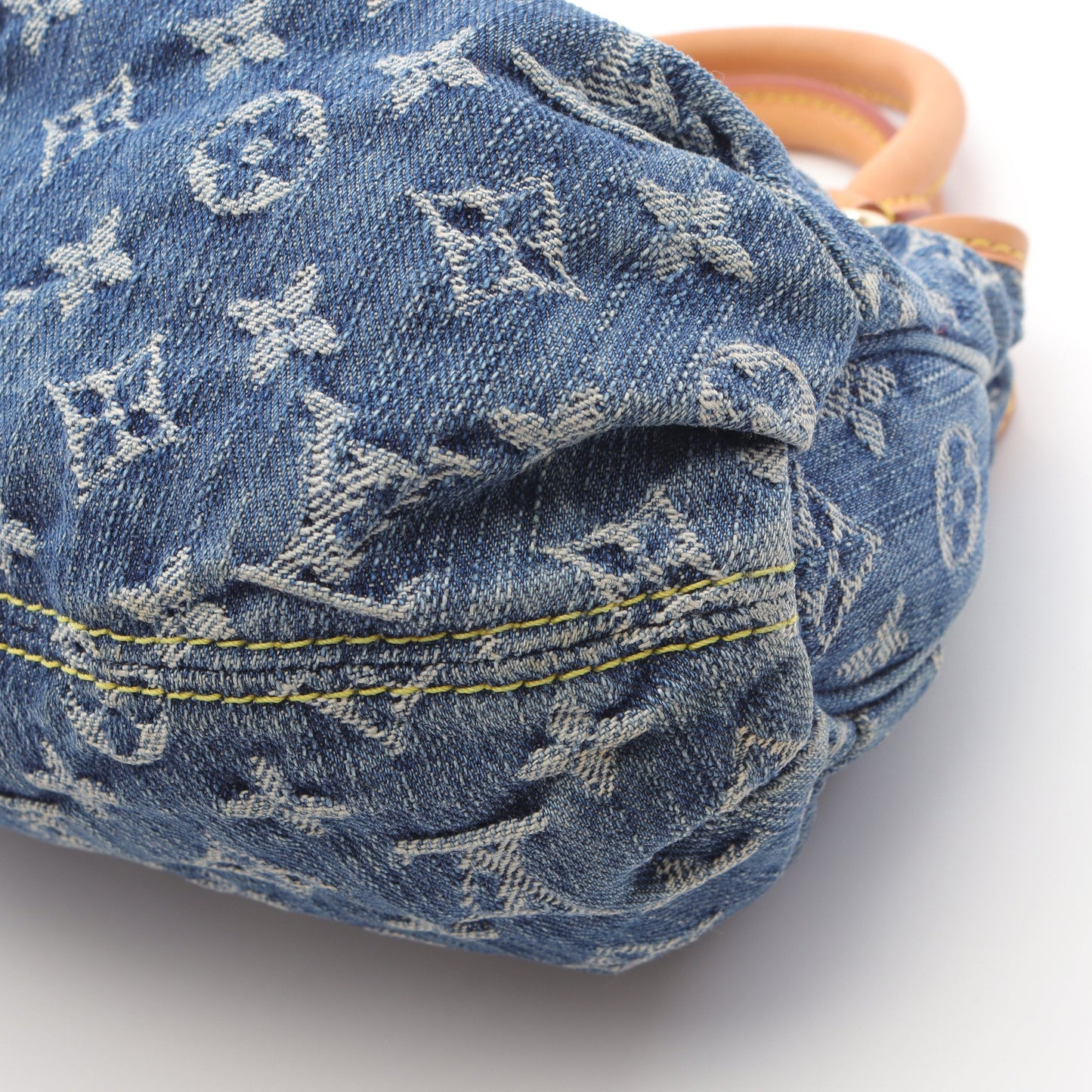 プリーティ モノグラムデニム ハンドバッグ デニム レザー ブルー ルイヴィトン バッグ LOUIS VUITTON