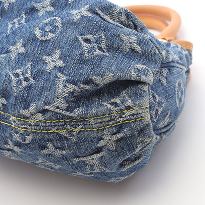 プリーティ モノグラムデニム ハンドバッグ デニム レザー ブルー ルイヴィトン バッグ LOUIS VUITTON