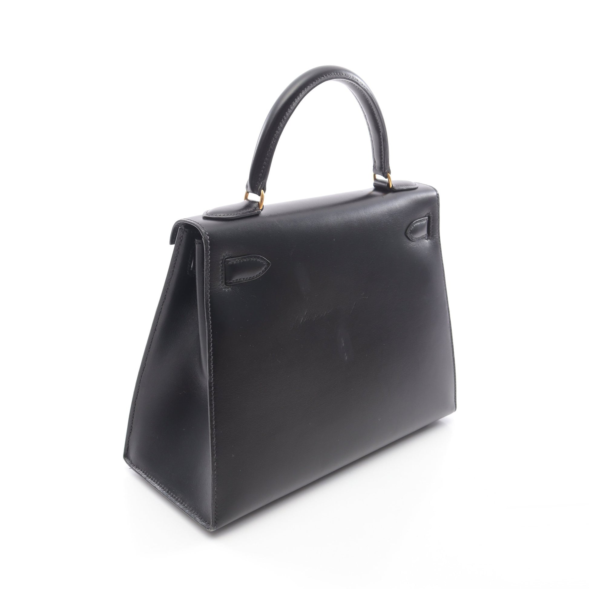 ケリー28 ハンドバッグ ボックスカーフ ブラック ゴールド金具 2WAY ○W刻印 エルメス バッグ HERMES