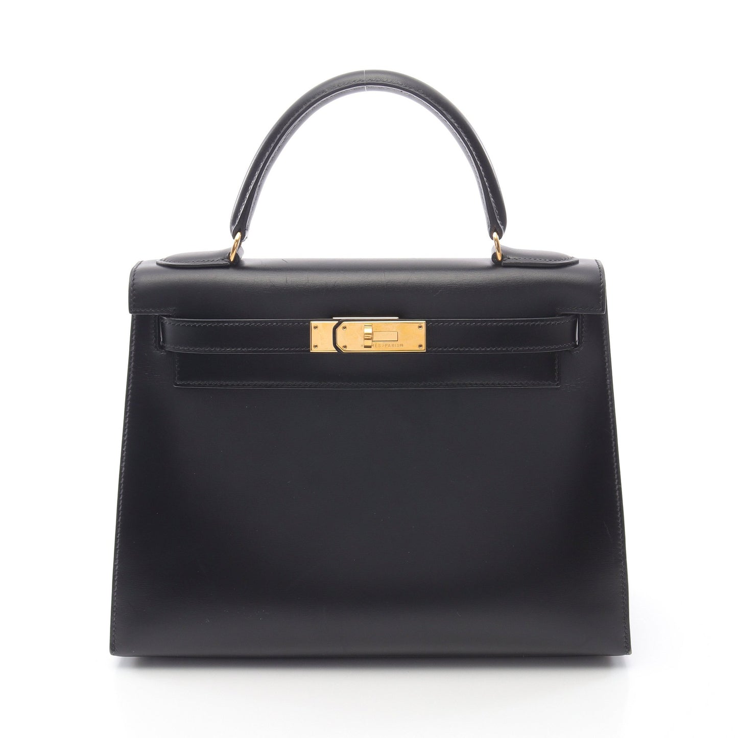 ケリー28 ハンドバッグ ボックスカーフ ブラック ゴールド金具 2WAY ○W刻印 エルメス バッグ HERMES