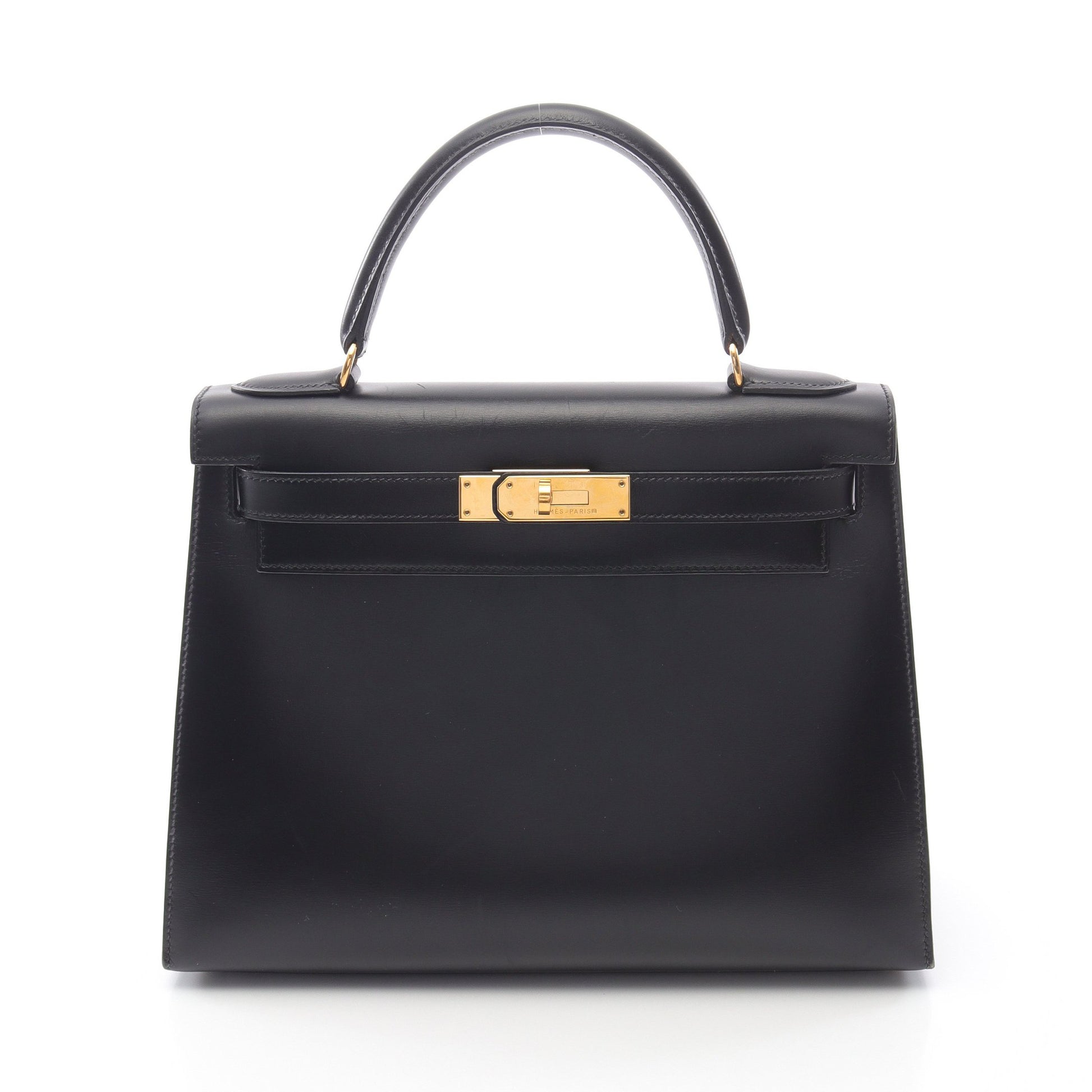 ケリー28 ハンドバッグ ボックスカーフ ブラック ゴールド金具 2WAY ○W刻印 エルメス バッグ HERMES