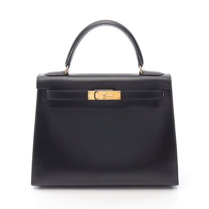 ケリー28 ハンドバッグ ボックスカーフ ブラック ゴールド金具 2WAY ○W刻印 エルメス バッグ HERMES