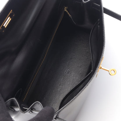 ケリー28 ハンドバッグ ボックスカーフ ブラック ゴールド金具 2WAY ○W刻印 エルメス バッグ HERMES