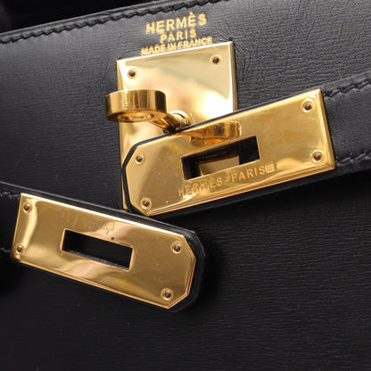 ケリー28 ハンドバッグ ボックスカーフ ブラック ゴールド金具 2WAY ○W刻印 エルメス バッグ HERMES
