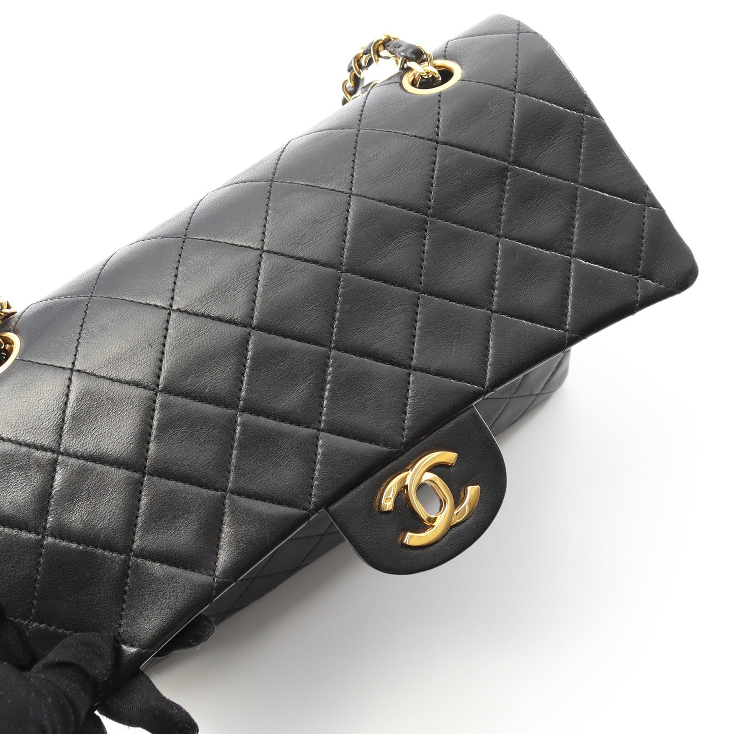 マトラッセ Wフラップ Wチェーンショルダーバッグ ラムスキン ブラック ゴールド金具 ヴィンテージ シャネル バッグ CHANEL