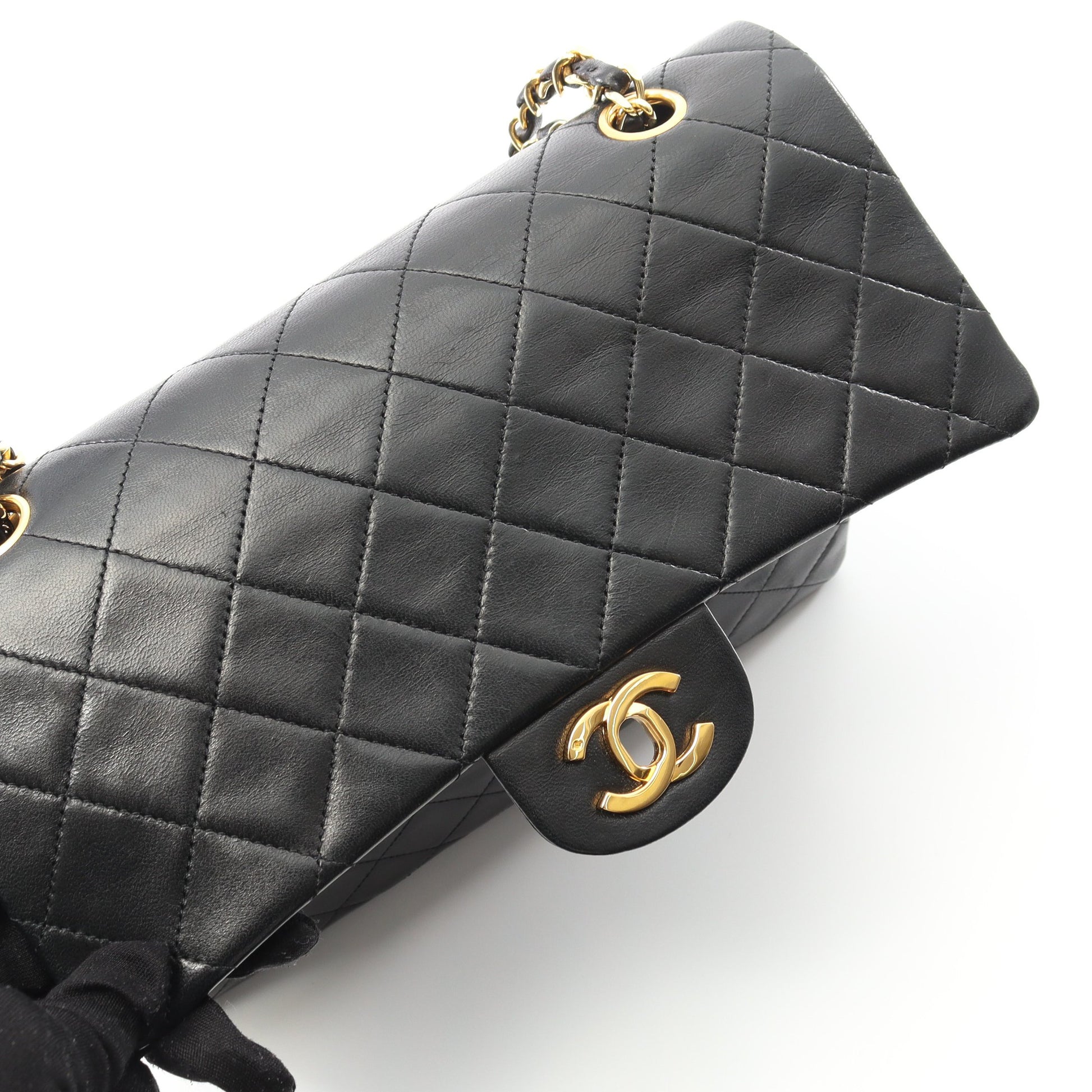 マトラッセ Wフラップ Wチェーンショルダーバッグ ラムスキン ブラック ゴールド金具 ヴィンテージ シャネル バッグ CHANEL