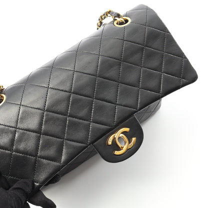 マトラッセ Wフラップ Wチェーンショルダーバッグ ラムスキン ブラック ゴールド金具 ヴィンテージ シャネル バッグ CHANEL