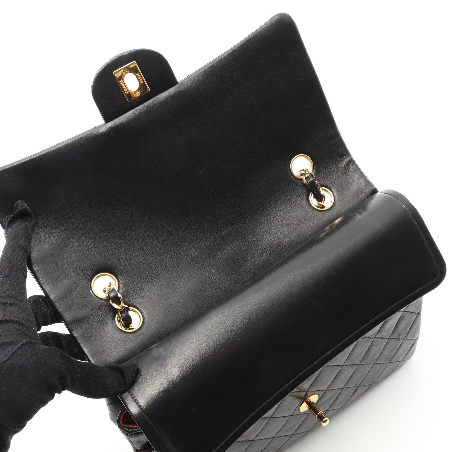 マトラッセ Wフラップ Wチェーンショルダーバッグ ラムスキン ブラック ゴールド金具 ヴィンテージ シャネル バッグ CHANEL