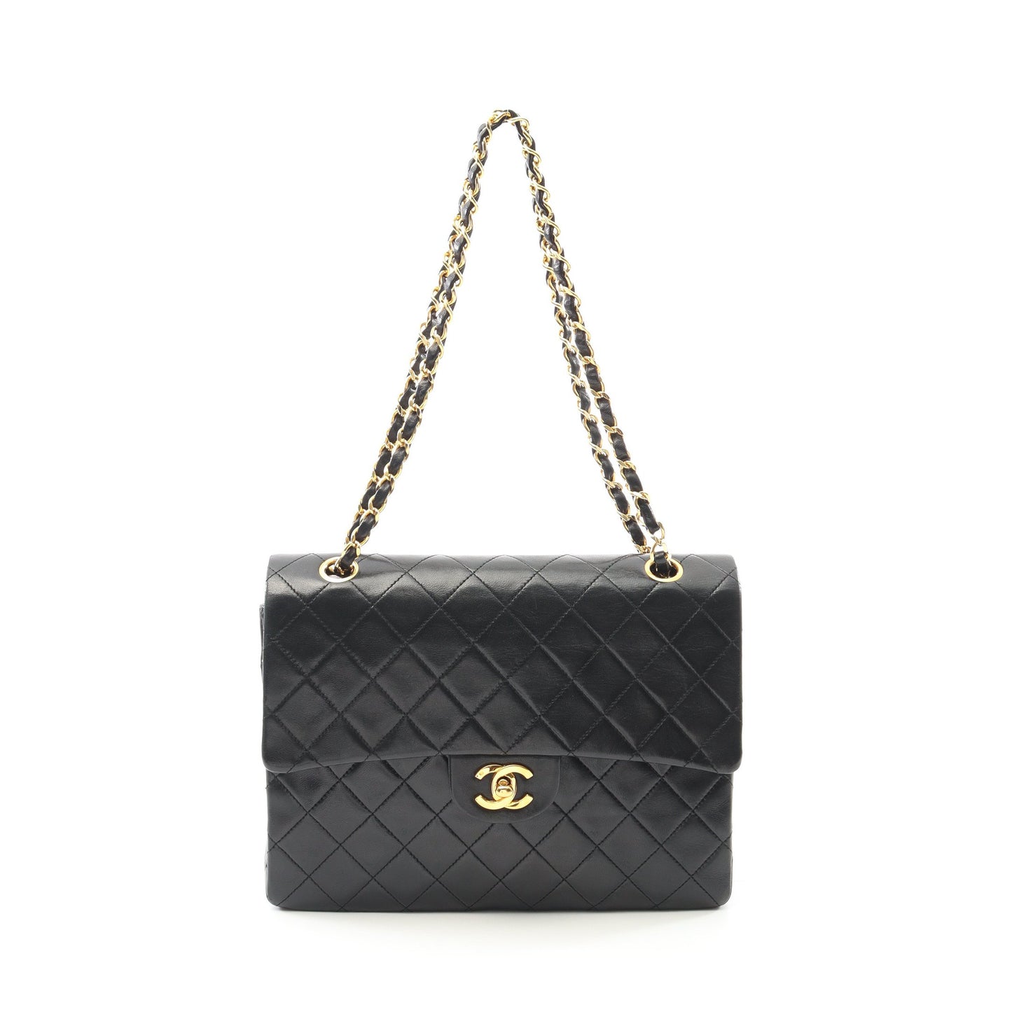 マトラッセ Wフラップ Wチェーンショルダーバッグ ラムスキン ブラック ゴールド金具 ヴィンテージ シャネル バッグ CHANEL