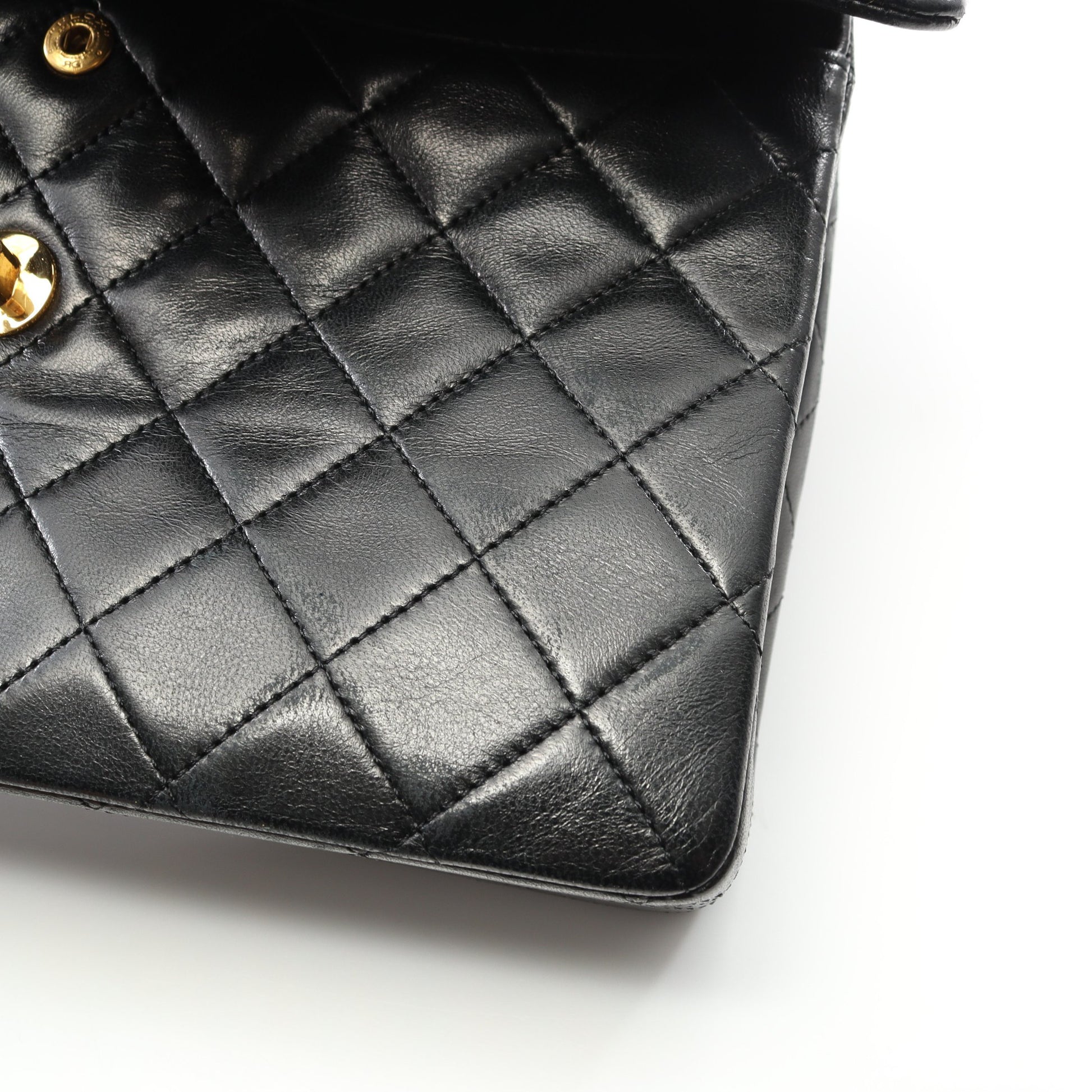 マトラッセ Wフラップ Wチェーンショルダーバッグ ラムスキン ブラック ゴールド金具 ヴィンテージ シャネル バッグ CHANEL