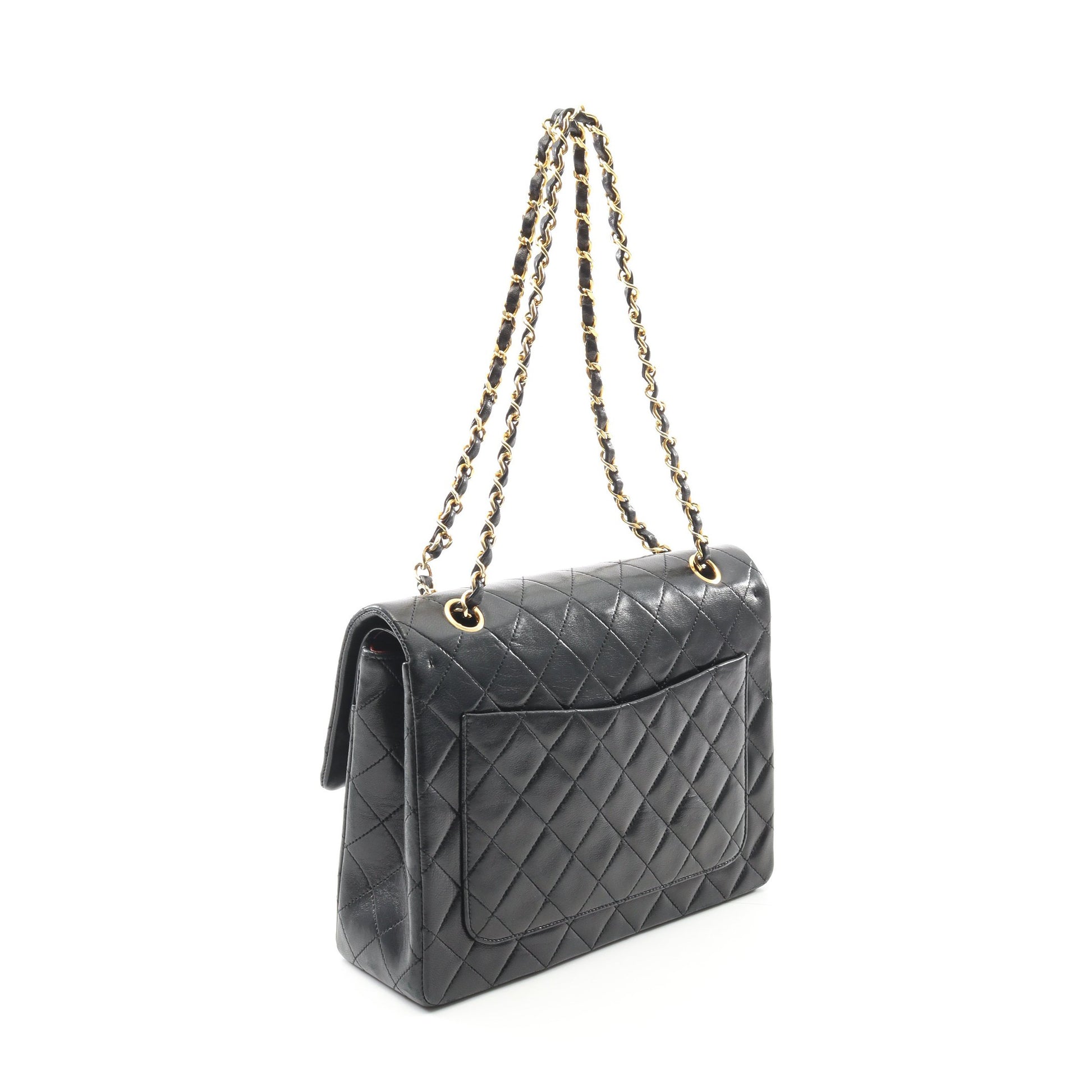 マトラッセ Wフラップ Wチェーンショルダーバッグ ラムスキン ブラック ゴールド金具 ヴィンテージ シャネル バッグ CHANEL