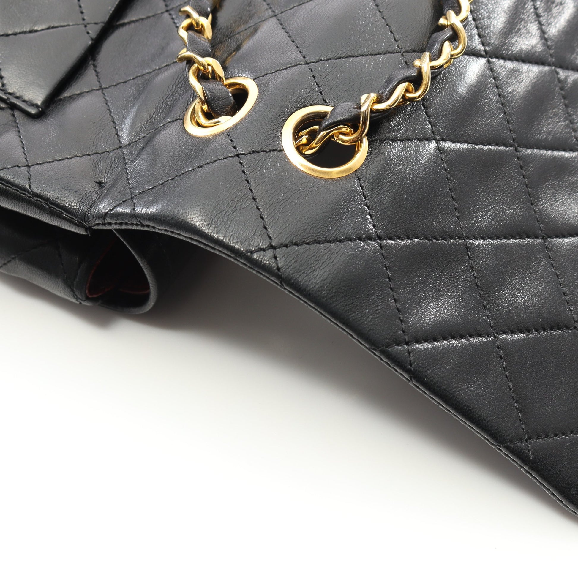 マトラッセ Wフラップ Wチェーンショルダーバッグ ラムスキン ブラック ゴールド金具 ヴィンテージ シャネル バッグ CHANEL