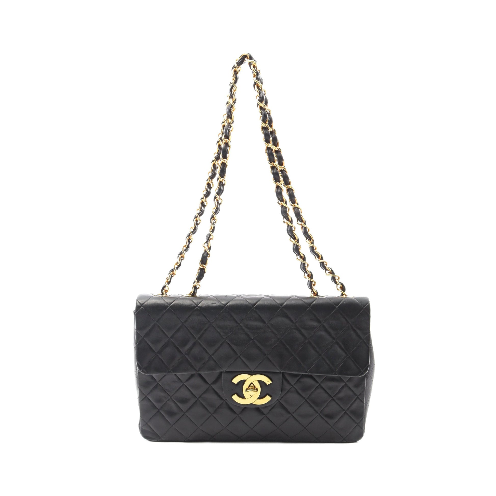 デカマトラッセ34 Wチェーンショルダーバッグ ラムスキン ブラック ゴールド金具 ヴィンテージ シャネル バッグ CHANEL