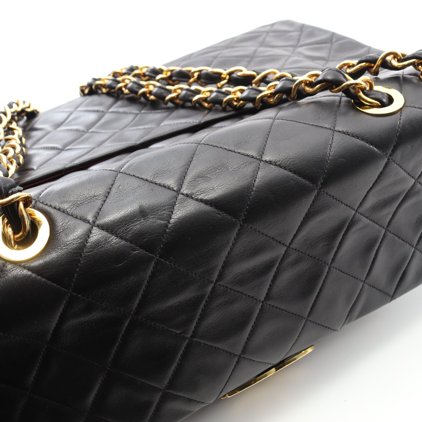 デカマトラッセ34 Wチェーンショルダーバッグ ラムスキン ブラック ゴールド金具 ヴィンテージ シャネル バッグ CHANEL
