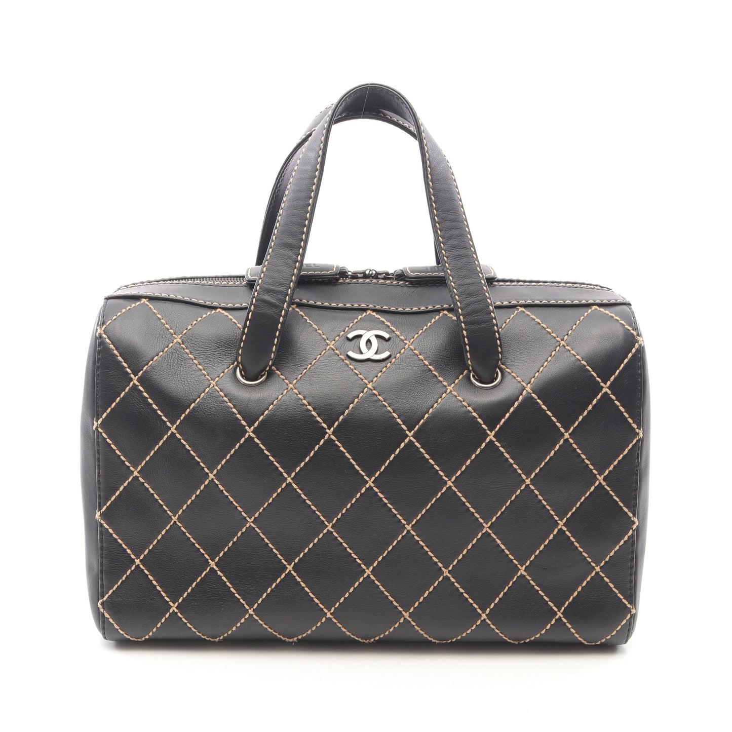 ワイルドステッチ ハンドバッグ ミニボストンバッグ レザー ブラック ゴールド金具 シャネル バッグ CHANEL