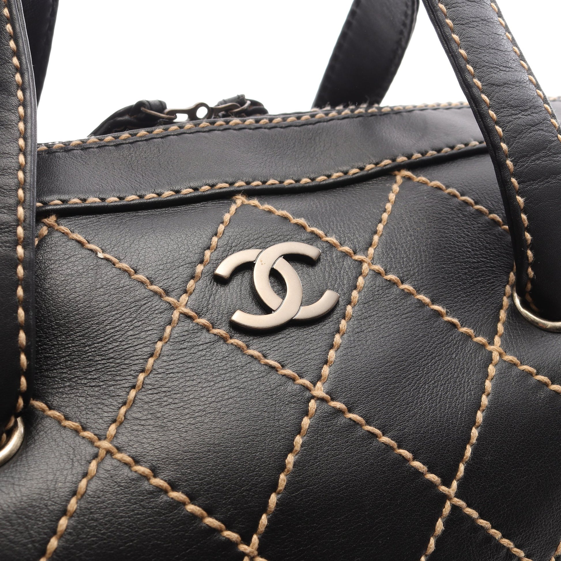 ワイルドステッチ ハンドバッグ ミニボストンバッグ レザー ブラック ゴールド金具 シャネル バッグ CHANEL