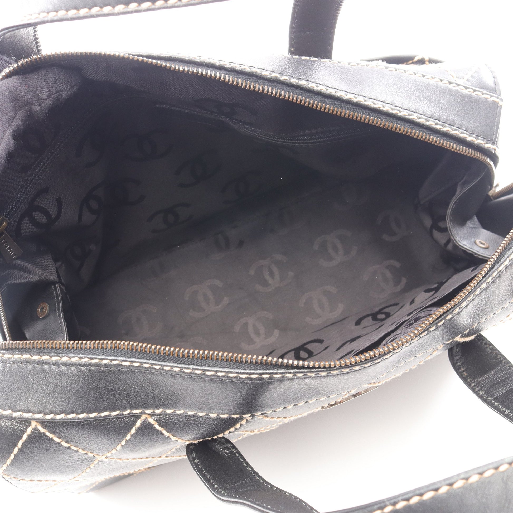 ワイルドステッチ ハンドバッグ ミニボストンバッグ レザー ブラック ゴールド金具 シャネル バッグ CHANEL