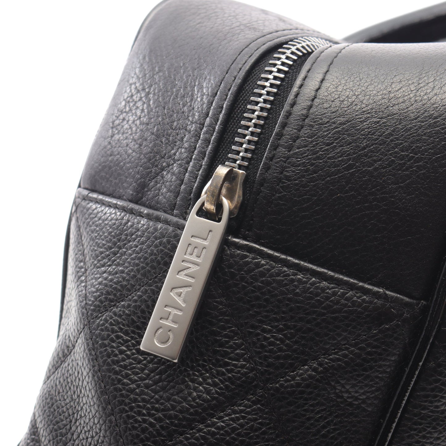 マトラッセ ロゴ ミニボストンバッグ ハンドバッグ キャビアスキン ブラック シルバー金具 シャネル バッグ CHANEL