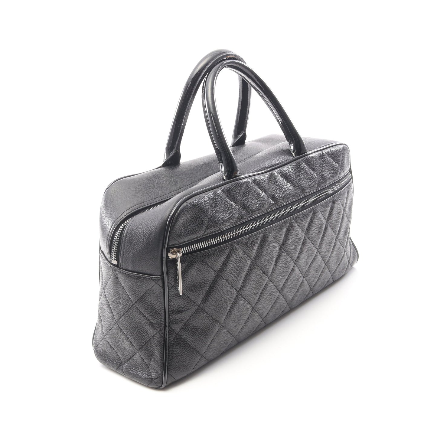マトラッセ ロゴ ミニボストンバッグ ハンドバッグ キャビアスキン ブラック シルバー金具 シャネル バッグ CHANEL