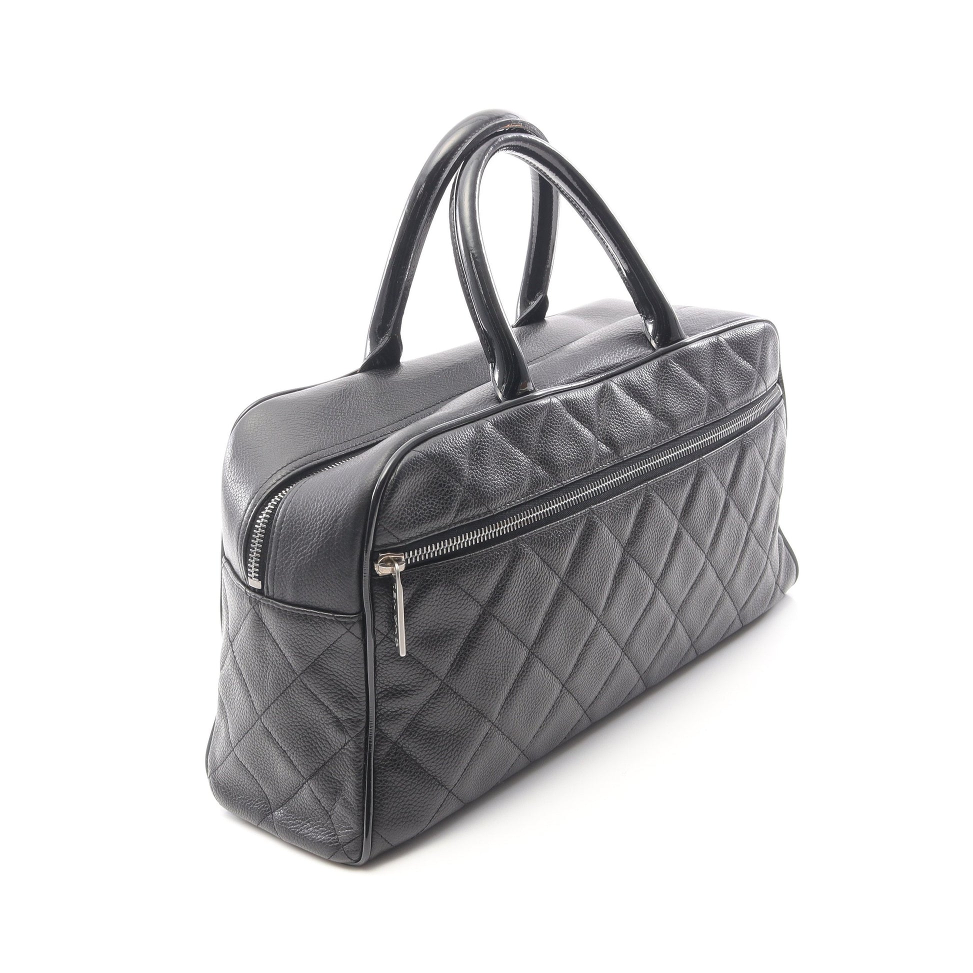 マトラッセ ロゴ ミニボストンバッグ ハンドバッグ キャビアスキン ブラック シルバー金具 シャネル バッグ CHANEL