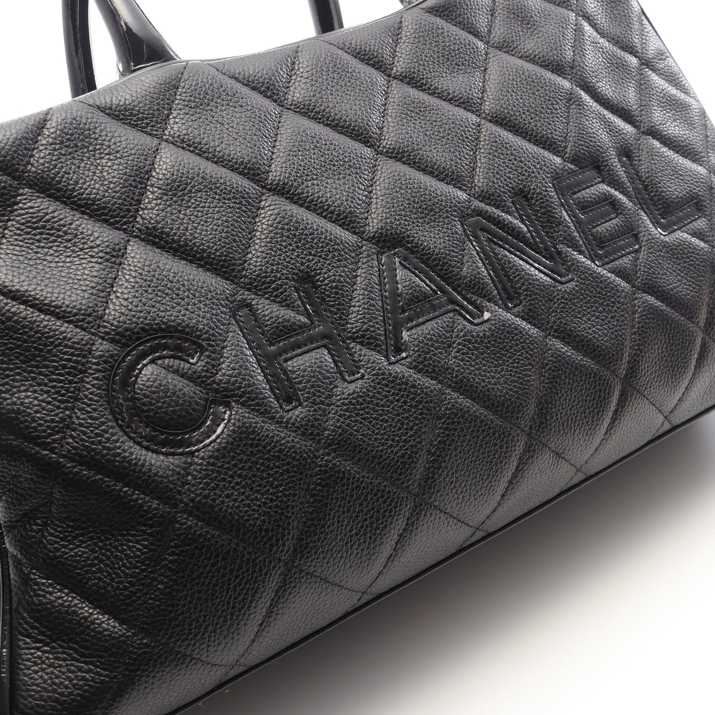 マトラッセ ロゴ ミニボストンバッグ ハンドバッグ キャビアスキン ブラック シルバー金具 シャネル バッグ CHANEL