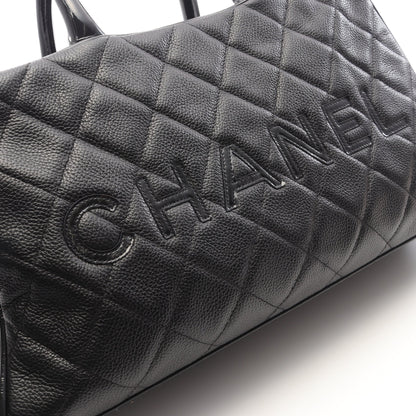 マトラッセ ロゴ ミニボストンバッグ ハンドバッグ キャビアスキン ブラック シルバー金具 シャネル バッグ CHANEL