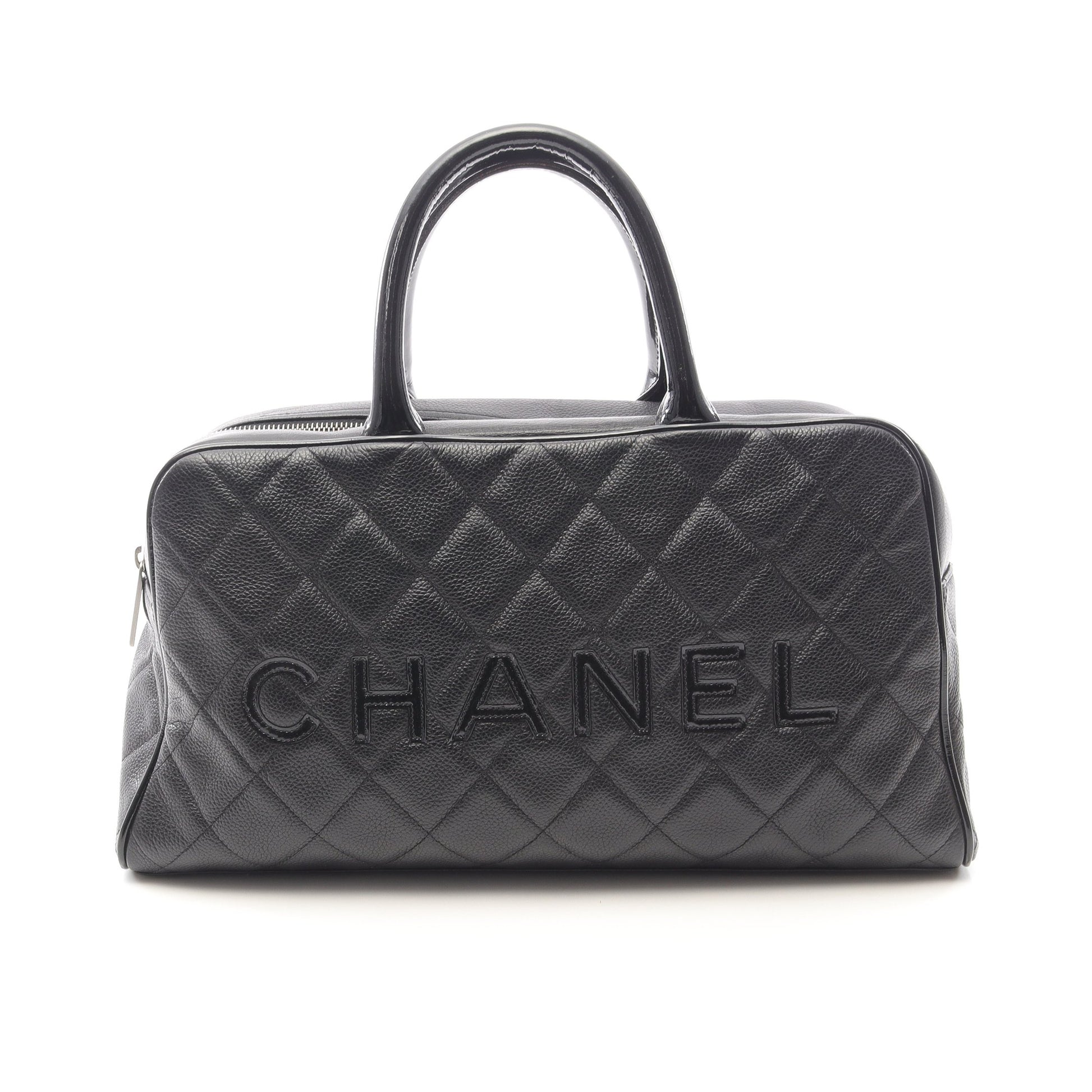 マトラッセ ロゴ ミニボストンバッグ ハンドバッグ キャビアスキン ブラック シルバー金具 シャネル バッグ CHANEL