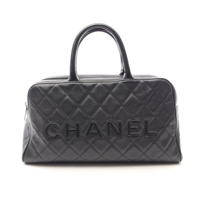 マトラッセ ロゴ ミニボストンバッグ ハンドバッグ キャビアスキン ブラック シルバー金具 シャネル バッグ CHANEL