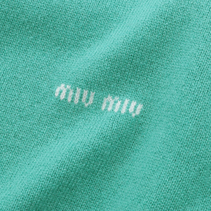 ロゴ カーディガン カシミヤ シルク エメラルドグリーン ミュウミュウ トップス miu miu