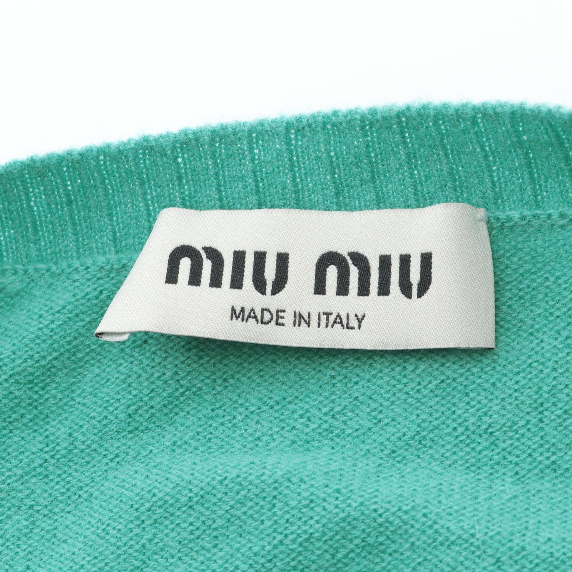 ロゴ カーディガン カシミヤ シルク エメラルドグリーン ミュウミュウ トップス miu miu