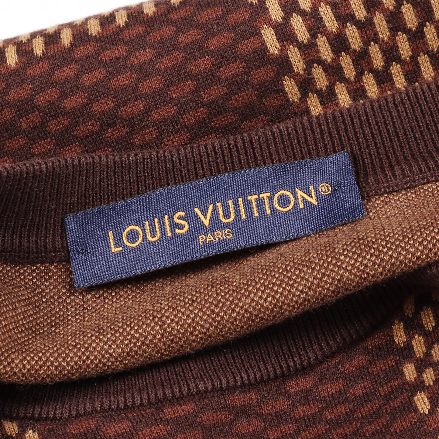 ショートスリーブコットンダミエクルーネックウィズストラスLVパッチ Tシャツ コットン ブラウン 24SS ルイヴィトン トップス LOUIS VUITTON