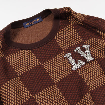 ショートスリーブコットンダミエクルーネックウィズストラスLVパッチ Tシャツ コットン ブラウン 24SS ルイヴィトン トップス LOUIS VUITTON