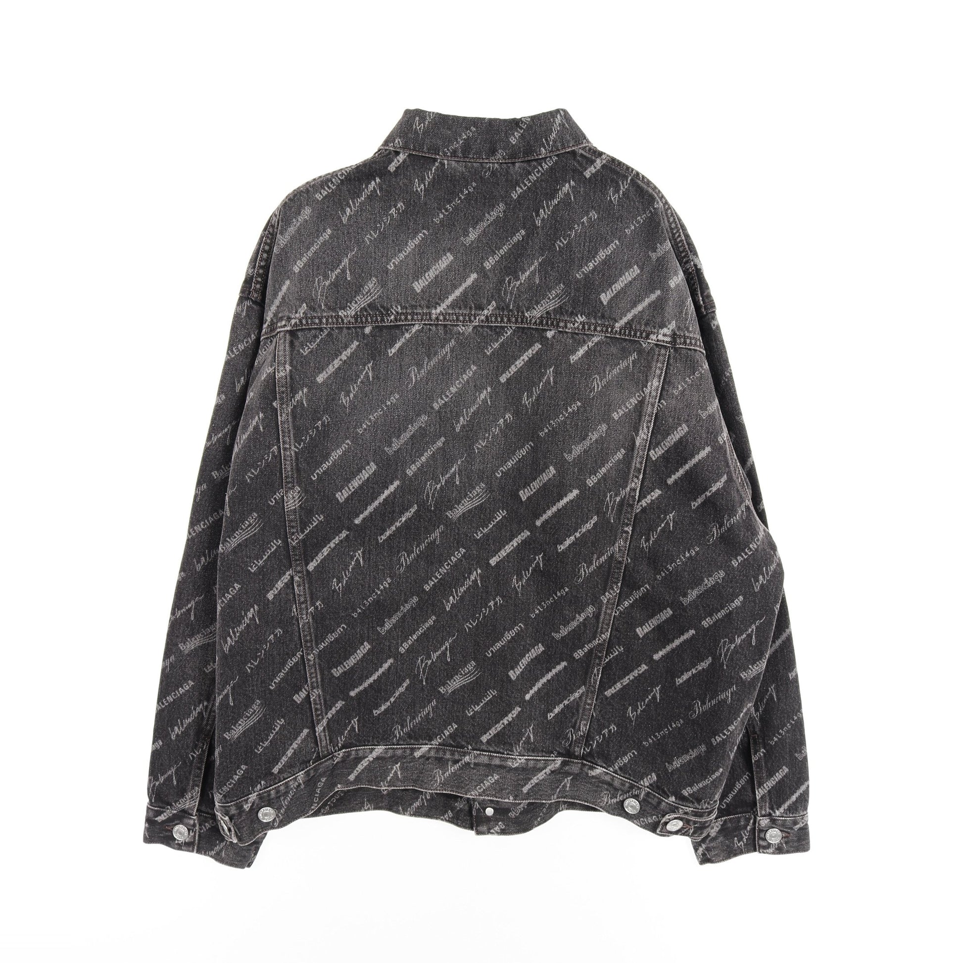 オールオーバーロゴ ラージフィット デニムジャケット コットン ブラック バレンシアガ アウター BALENCIAGA