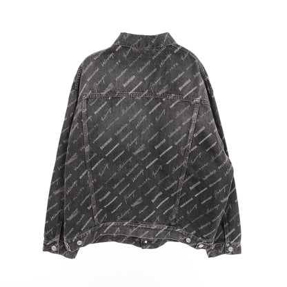 オールオーバーロゴ ラージフィット デニムジャケット コットン ブラック バレンシアガ アウター BALENCIAGA