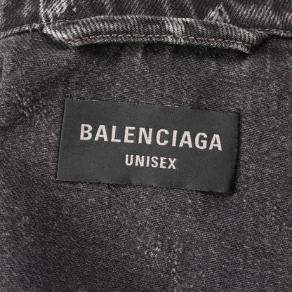 オールオーバーロゴ ラージフィット デニムジャケット コットン ブラック バレンシアガ アウター BALENCIAGA