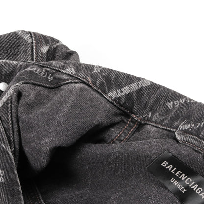 オールオーバーロゴ ラージフィット デニムジャケット コットン ブラック バレンシアガ アウター BALENCIAGA