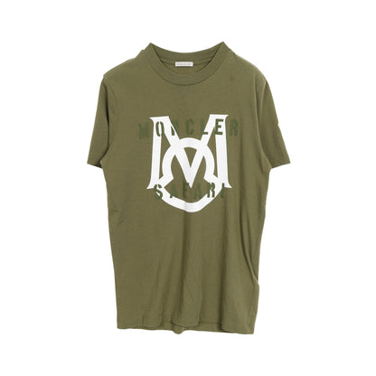 サファリイニシャルプリント Tシャツ クルーネック コットン カーキグリーン モンクレール トップス MONCLER
