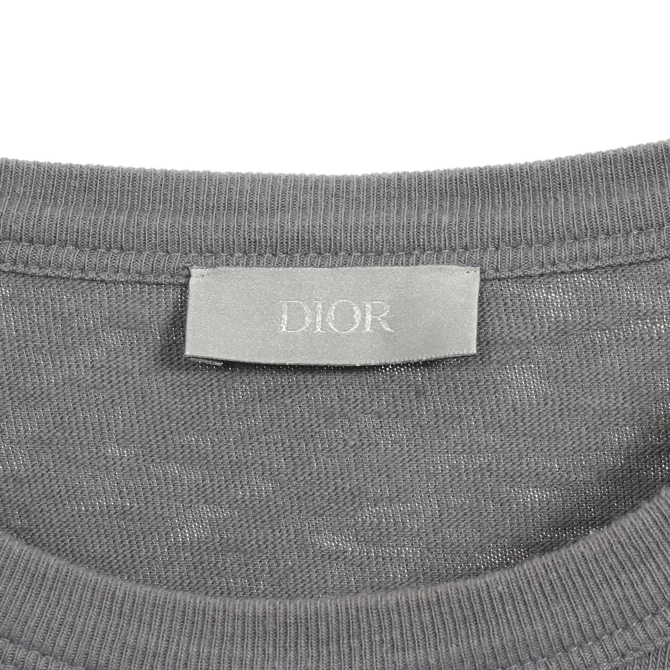 Dior プリントTシャツ グレー　半袖 Tシャツ クルーネック 半袖 ロゴプリント コットン グレー