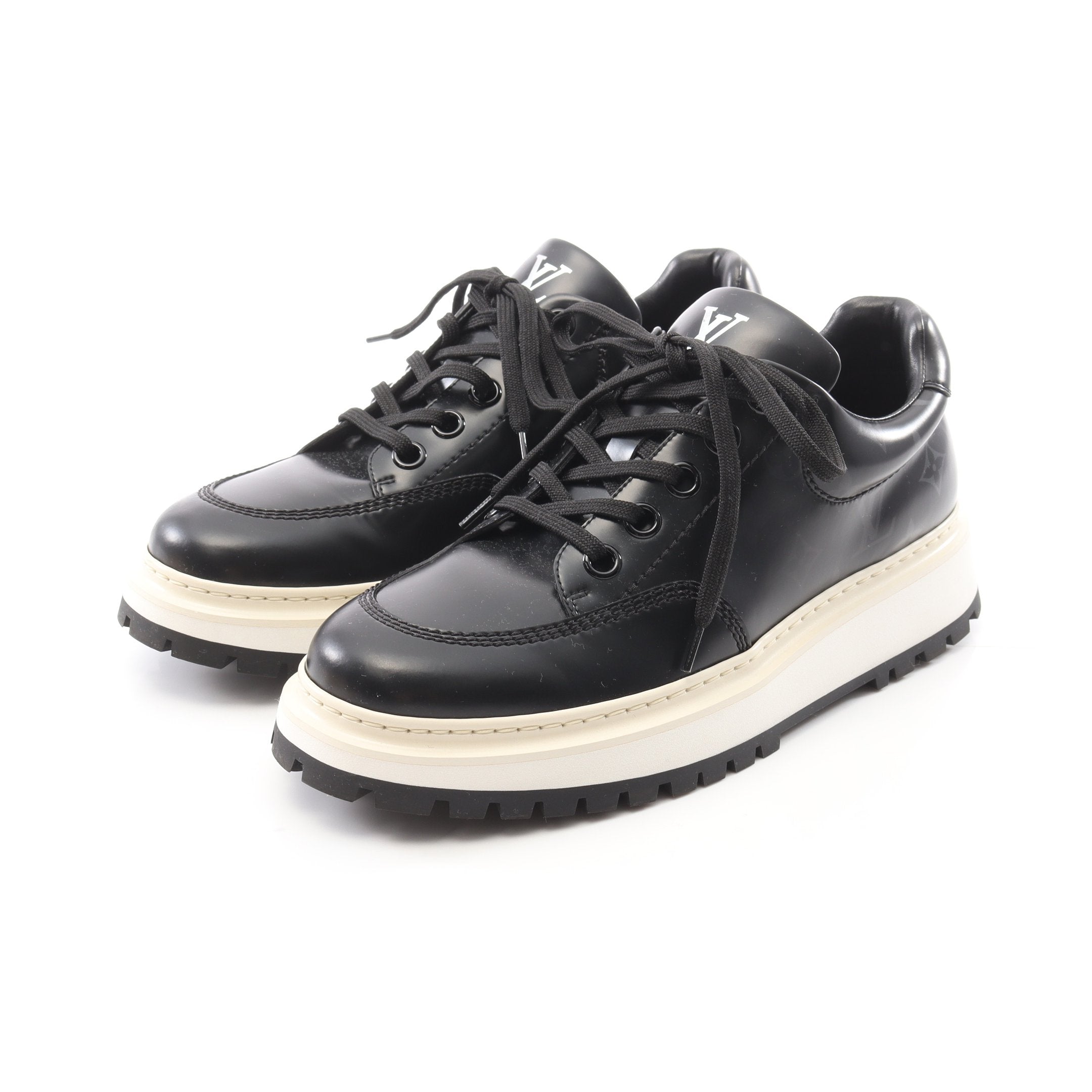 アベスライン ダービー モノグラム スニーカー レザー ブラック ルイ
