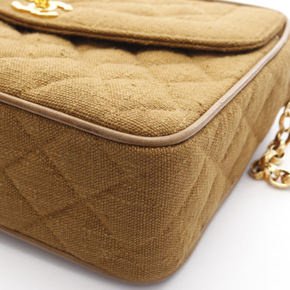マトラッセ フリンジ チェーンショルダーバッグ リネン カーキブラウン ゴールド金具 シャネル バッグ CHANEL