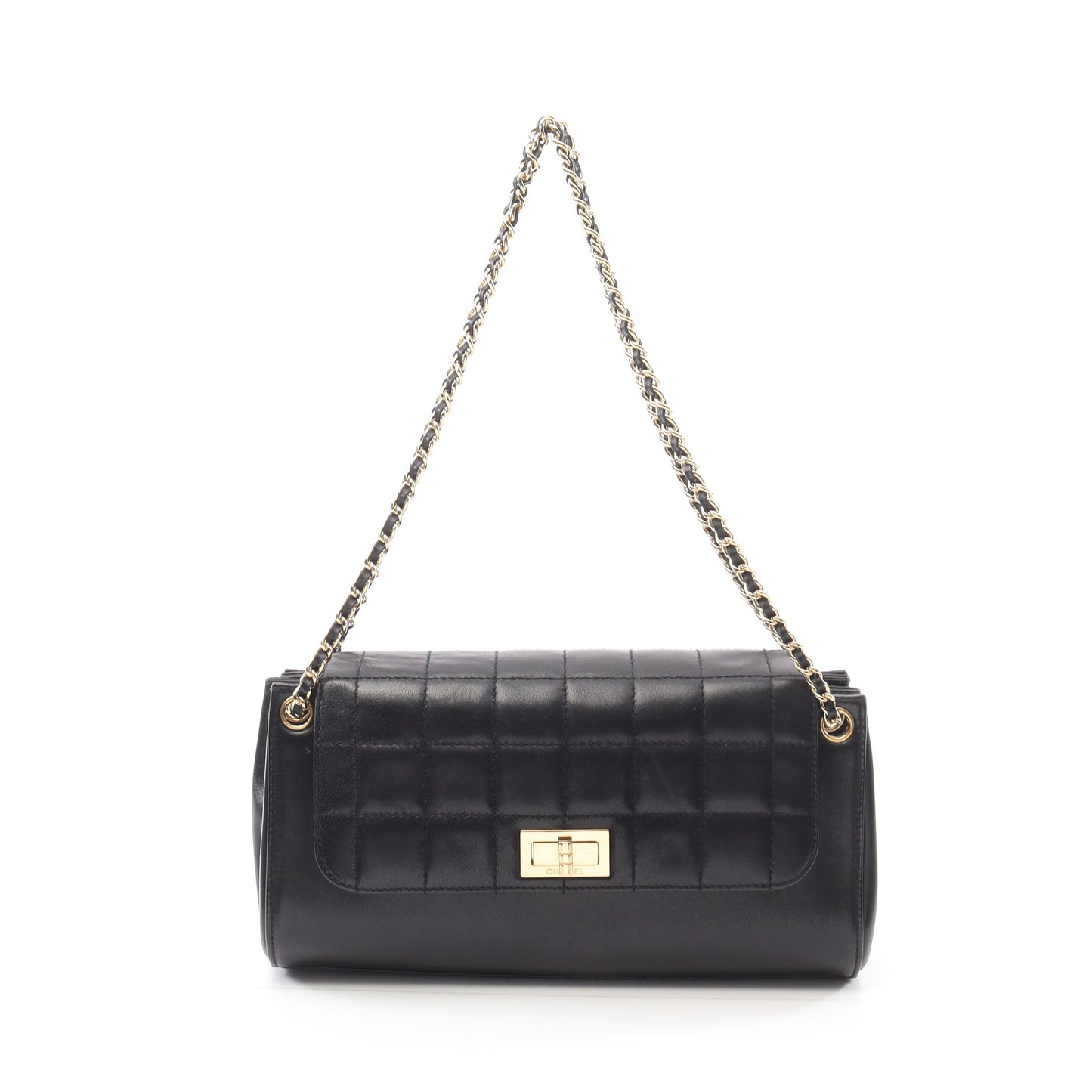 2.55 チョコバー Wチェーンショルダーバッグ ラムスキン ブラック ゴールド金具 シャネル バッグ CHANEL