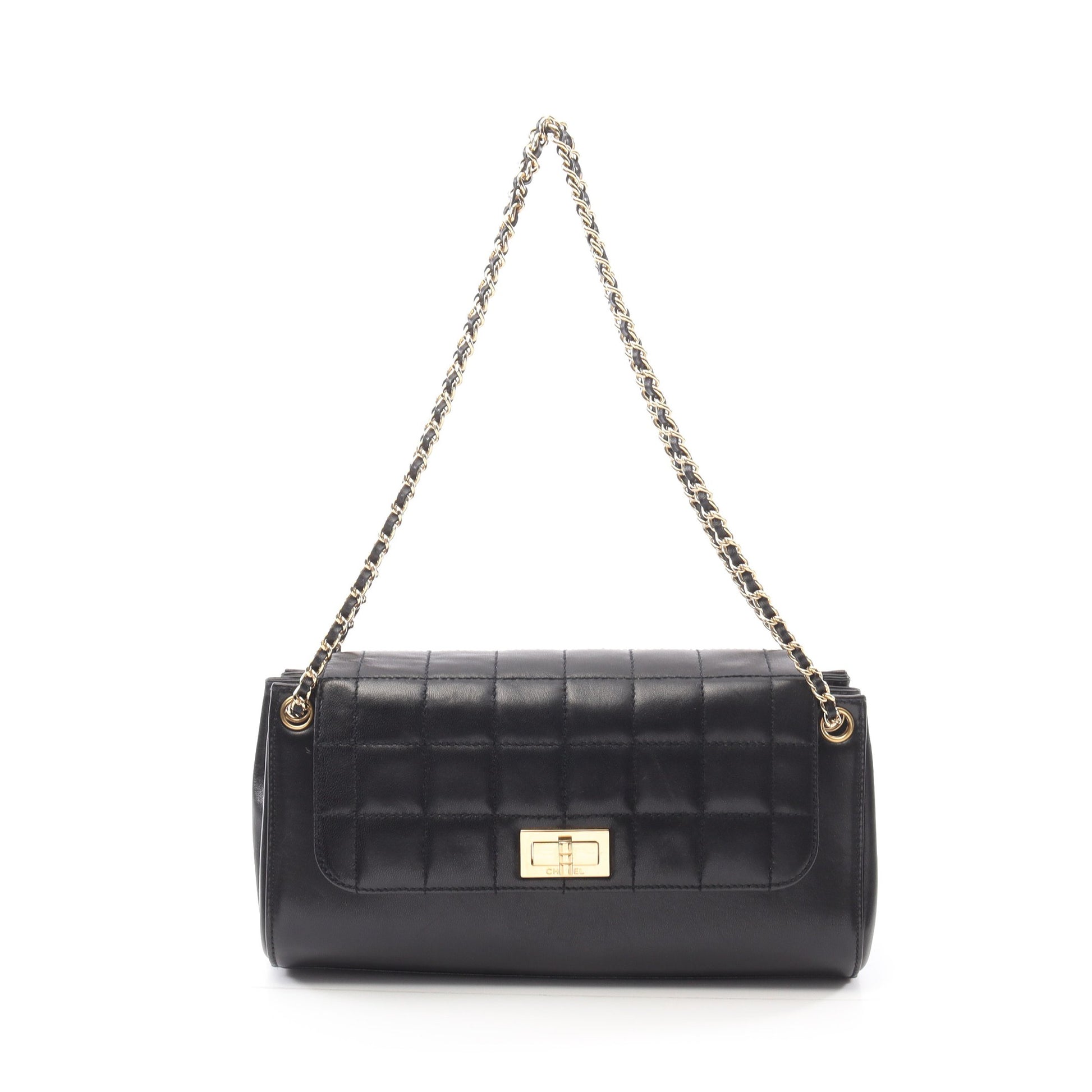 2.55 チョコバー Wチェーンショルダーバッグ ラムスキン ブラック ゴールド金具 シャネル バッグ CHANEL