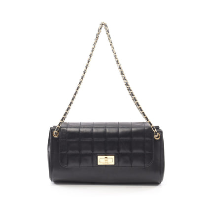 2.55 チョコバー Wチェーンショルダーバッグ ラムスキン ブラック ゴールド金具 シャネル バッグ CHANEL