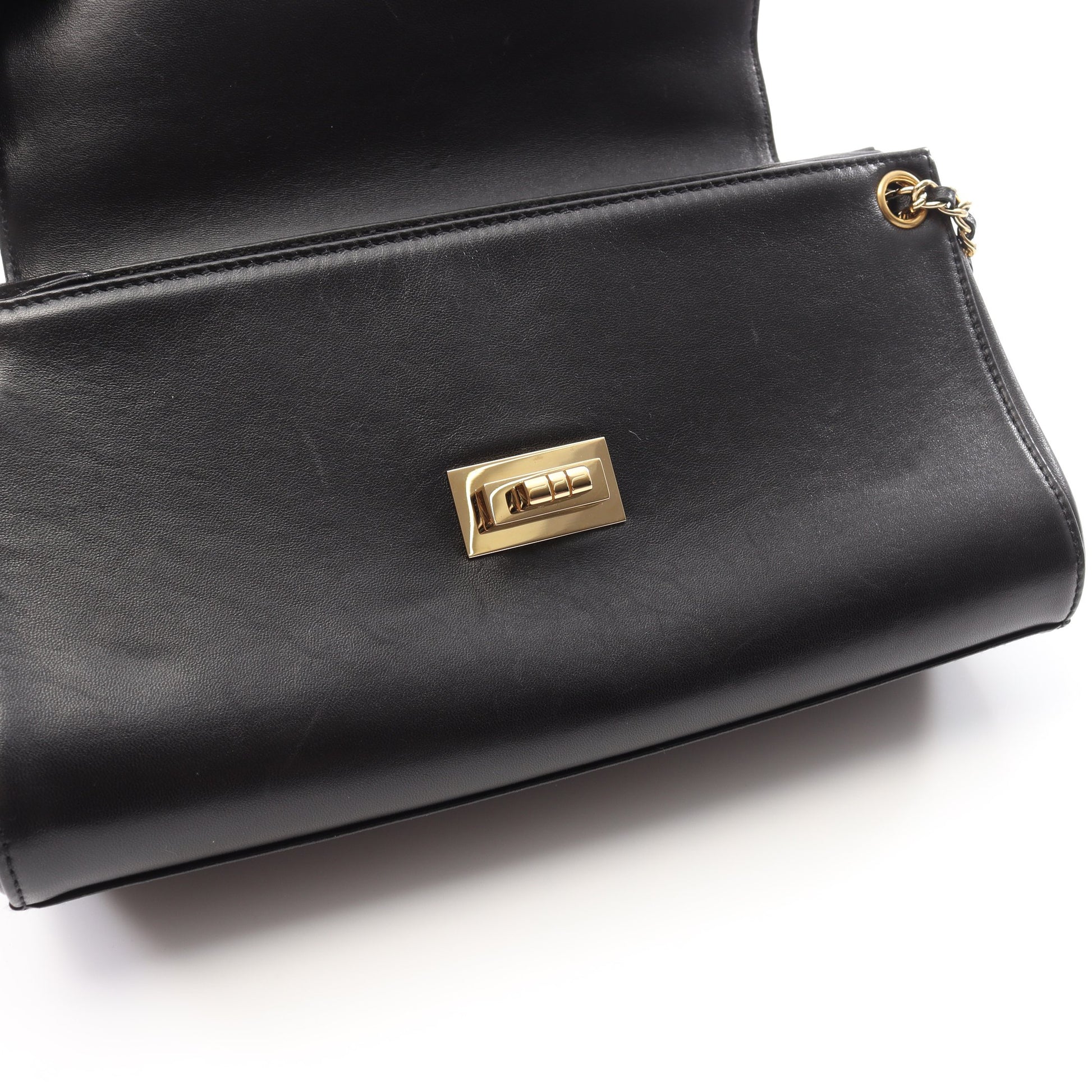 2.55 チョコバー Wチェーンショルダーバッグ ラムスキン ブラック ゴールド金具 シャネル バッグ CHANEL